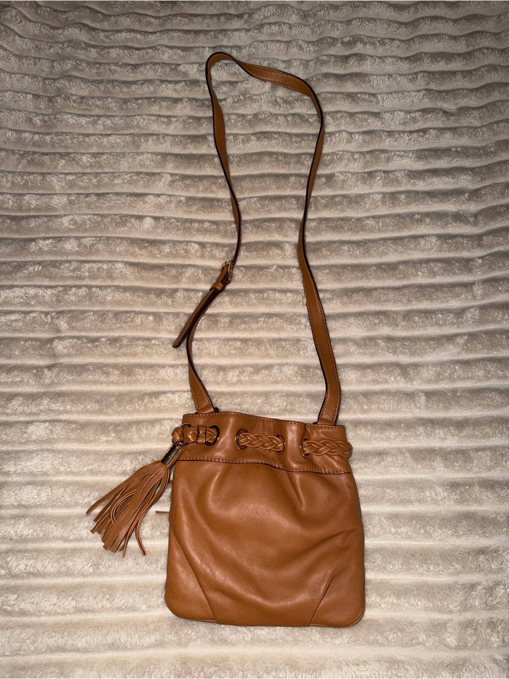 Michael Kors Saddle Brown Leather Crossbody with Tassel